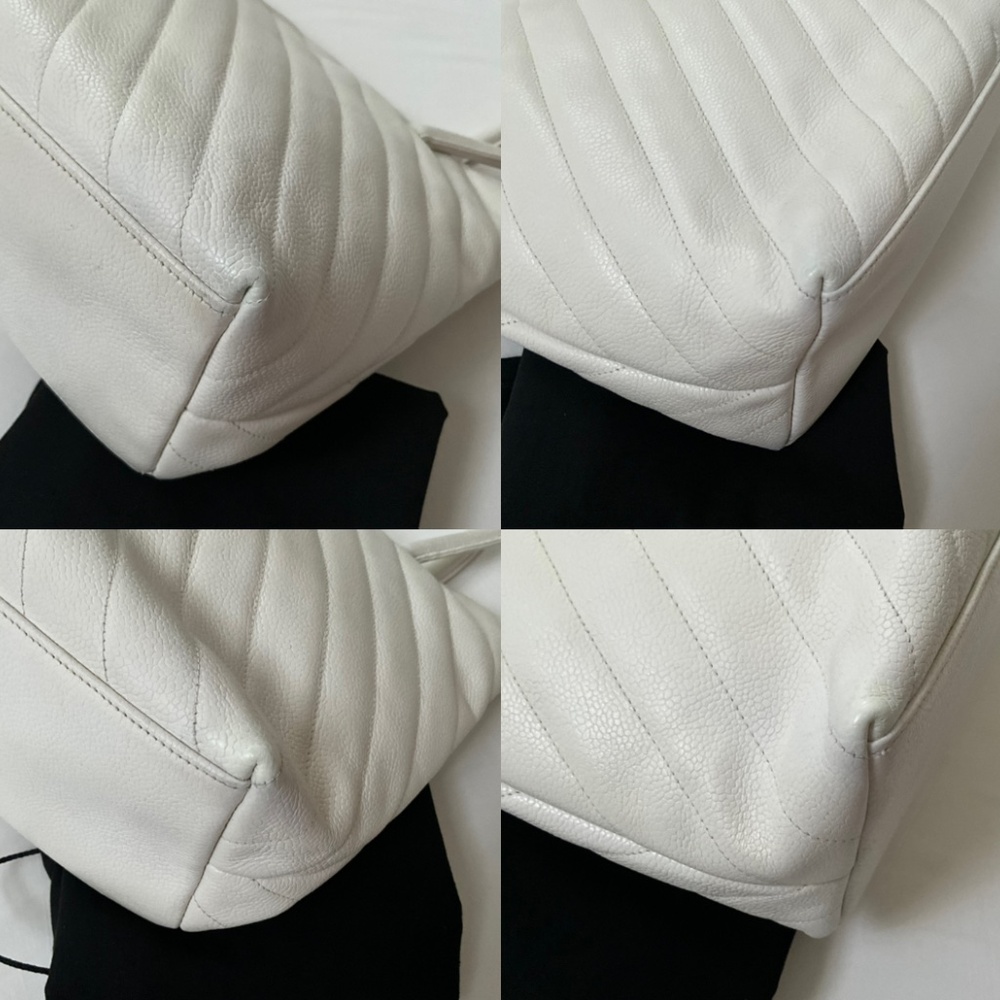 CHANEL Vintage Caviar Chevron V Stitch Shoulder Bag Tote White - Picture 7 of 16